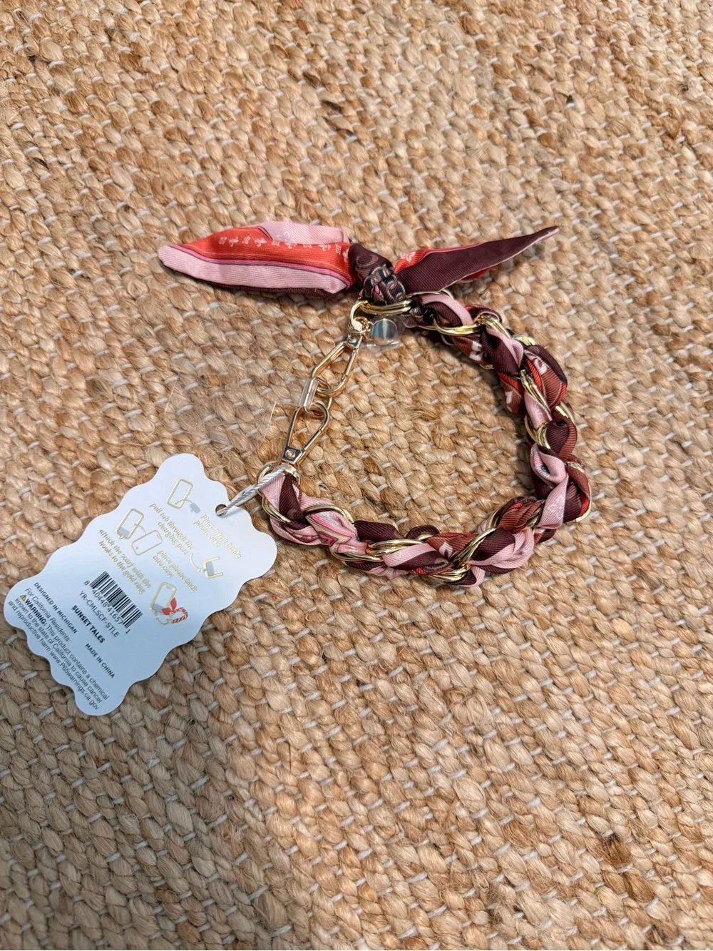 Braided Scarf Chain Phone Wristlet in Pink & Burgundy